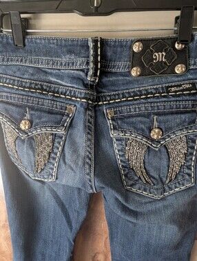 Miss Me Angel Wing Jeans Dark Wash Bootcut Y2K McBling Low Rise Size 27